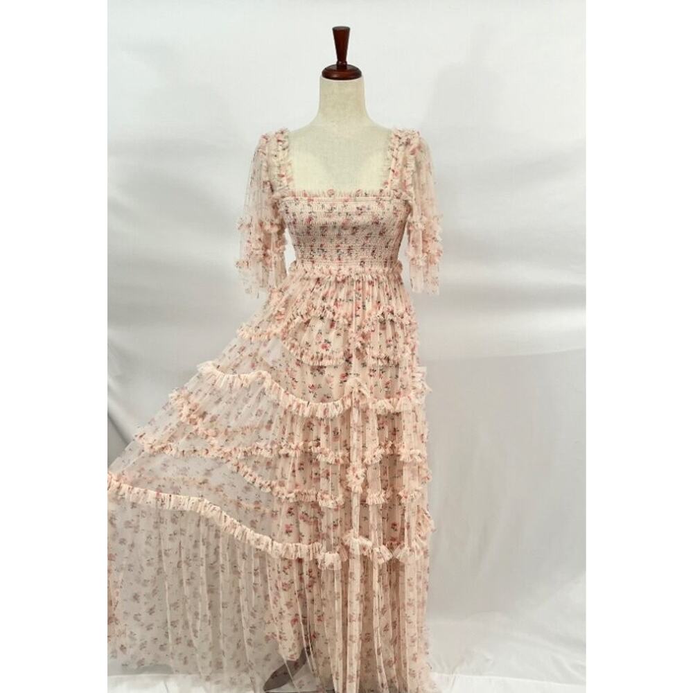 NEEDLE & THREAD Sz 2 Bijou Rose Smocked Maxi Dress Gown - Picture 7 of 13